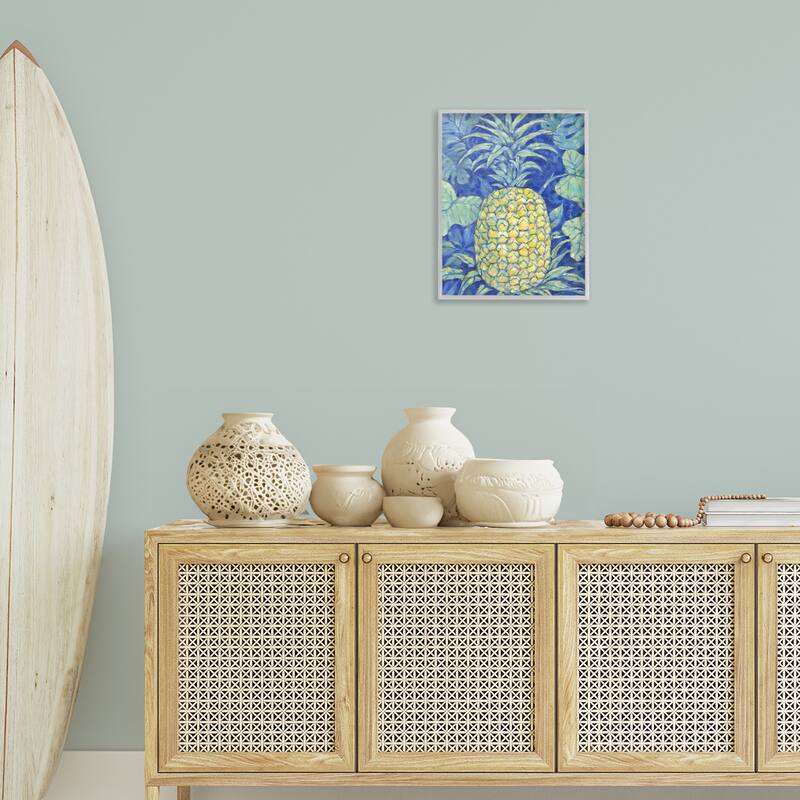 Stupell Blue Hawaii Pineapple Framed Giclee Art Design By Paul Brent