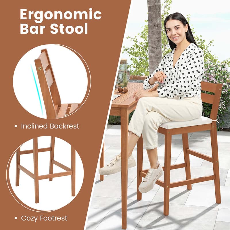 2/4 PCS Outdoor Wood Barstools Wood Bar Height Chairs Cushioned Seat