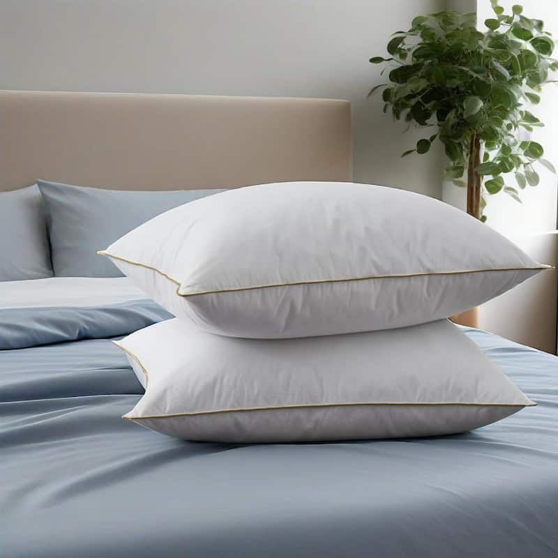 2 Pack Medium Goose Feather Down Bed Pillows with Soft Cotton Cover - White - Medium-Firm - Standard