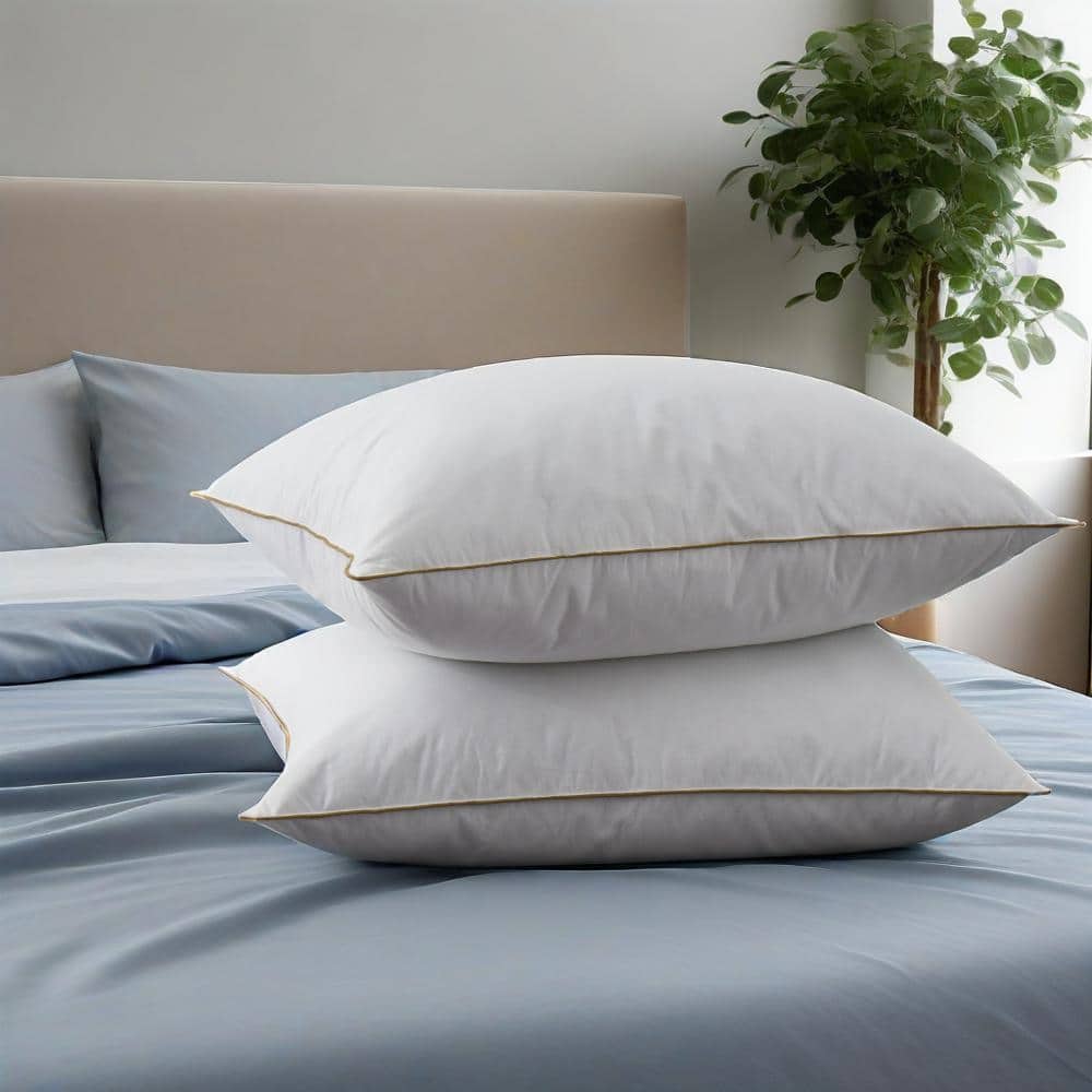 2 Pack Medium Goose Feather Down Bed Pillows with Soft Cotton Cover - White
