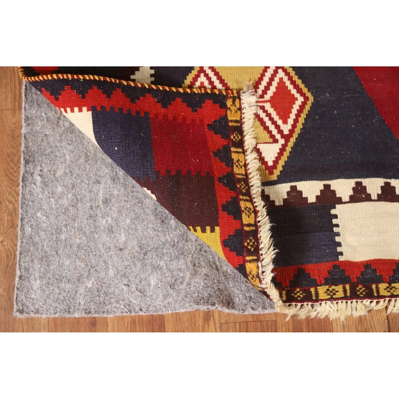 Red Kilim Qashqai Persian Vintage Area Rug Hand-Woven Wool Carpet - 4'3"x 6'7"