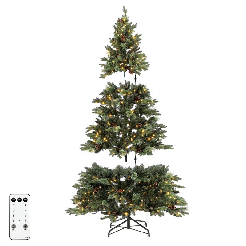SAFAVIEH 7.5 Ft, Green, Pre-Lit Artificial Christmas Tree With Pine Cones - 56"W x 56"D x 90"H