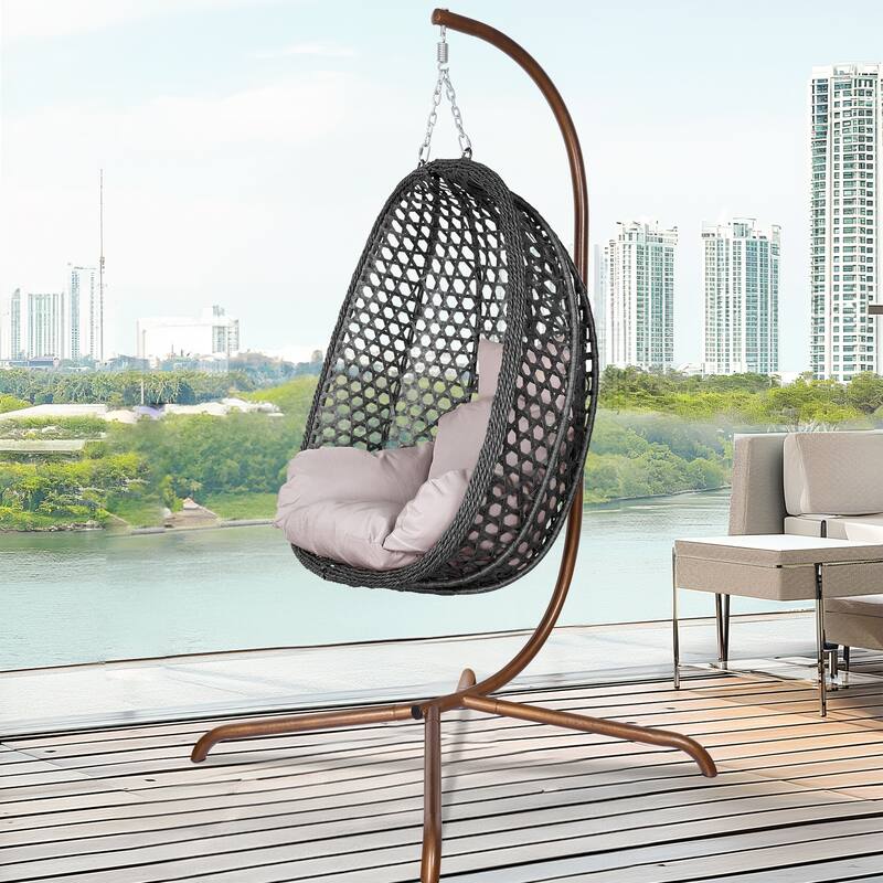Outdoor/Indoor Swing Egg Chiar With Stand, Cushion And Headrest