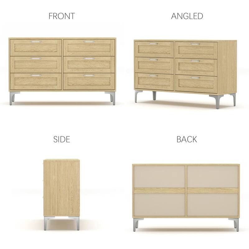 47.2" Modern Wood 6 Drawer Dresser with Polished Silver Legs