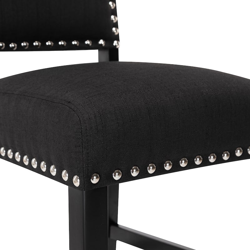 24 Inches Fabric Upholstered Counter Height Bar stools with Back and Silver Nailhead Trim Set of 2