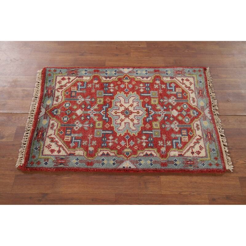 Geometric Kazak Foyer Rug Hand-Knotted Oriental Wool Carpet - 2'0" x 3'0"