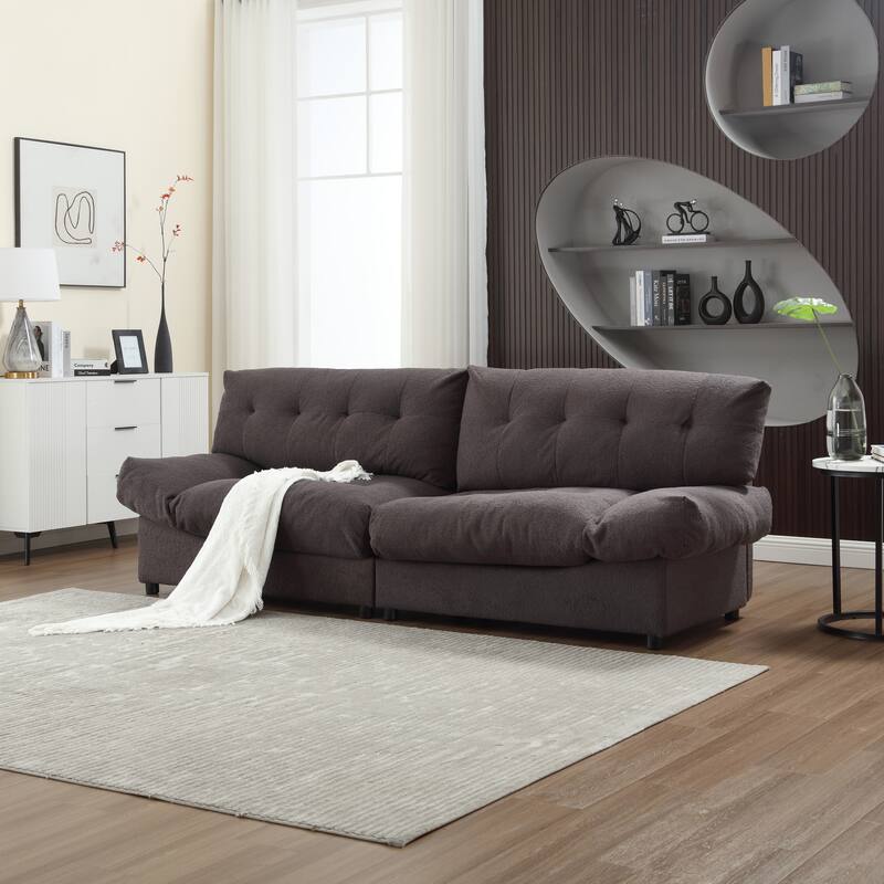 96.46'' Fabric 2 Seater Sofa Couch with Comfy Padded Design and Cloud Style, Plastic Feet, for Living Room and Apartment