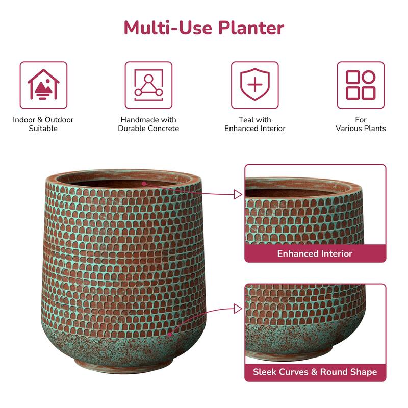 Concrete Tall Round Planter Pot with Drainage Holes, Upgraded Interior