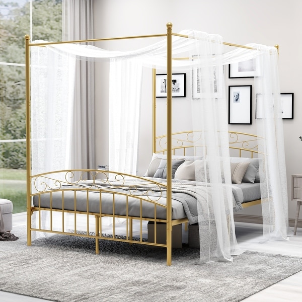 Alazyhome Traditional Metal 4-post Canopy Bed Frame - On Sale