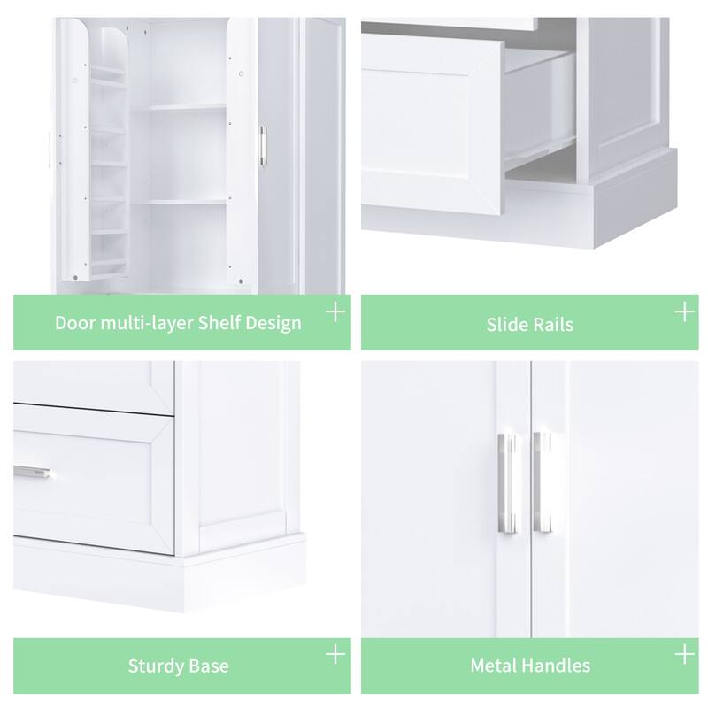 Tall Bathroom Storage Cabinet with Two Doors and Drawers, Adjustable Shelf, MDF Board
