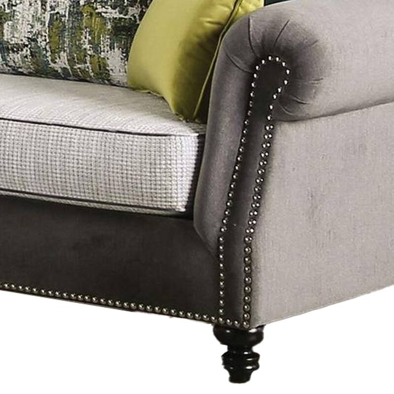 Loveseat with Rolled Arms and 4 Accent Pillows, Gray