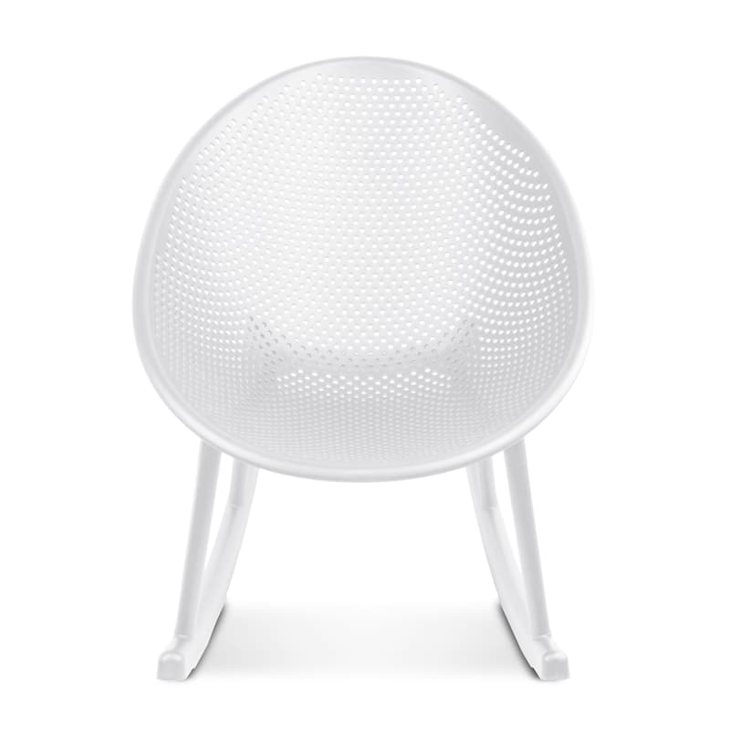 Mid-Century Modern Plastic Rocking Lounge Chair Plastic Legs with Breathable Perforated Egg Shaped Seat for Indoor/Outdoor Use - White