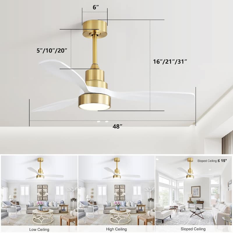 48 Inch Smart Wood Ceiling Fan with Light and Remote/App Control, Integrated LED Included