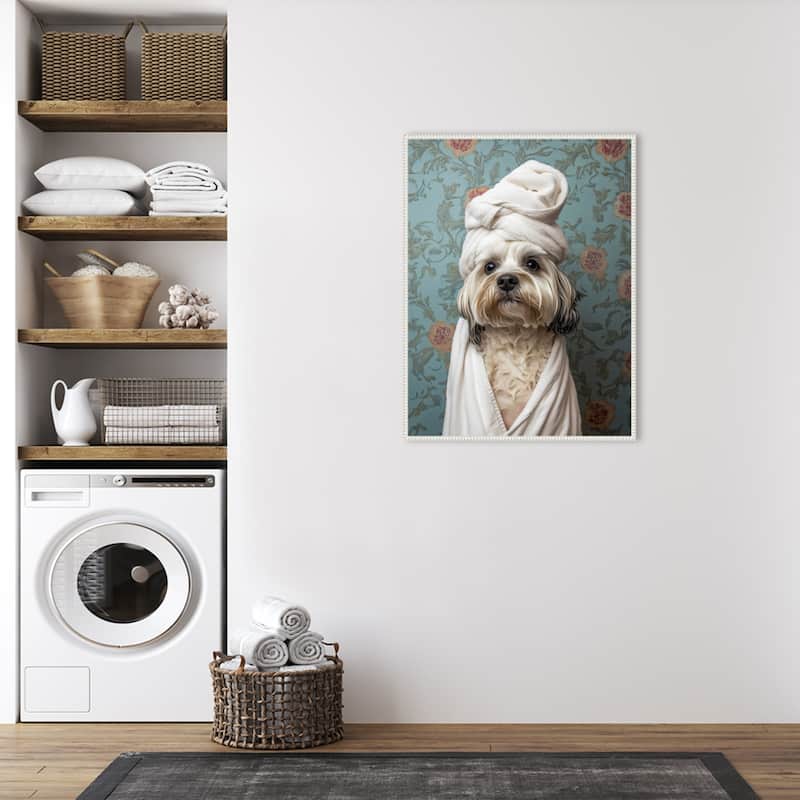 Spa Day Pooch by Mowzu Framed Canvas Wall Art