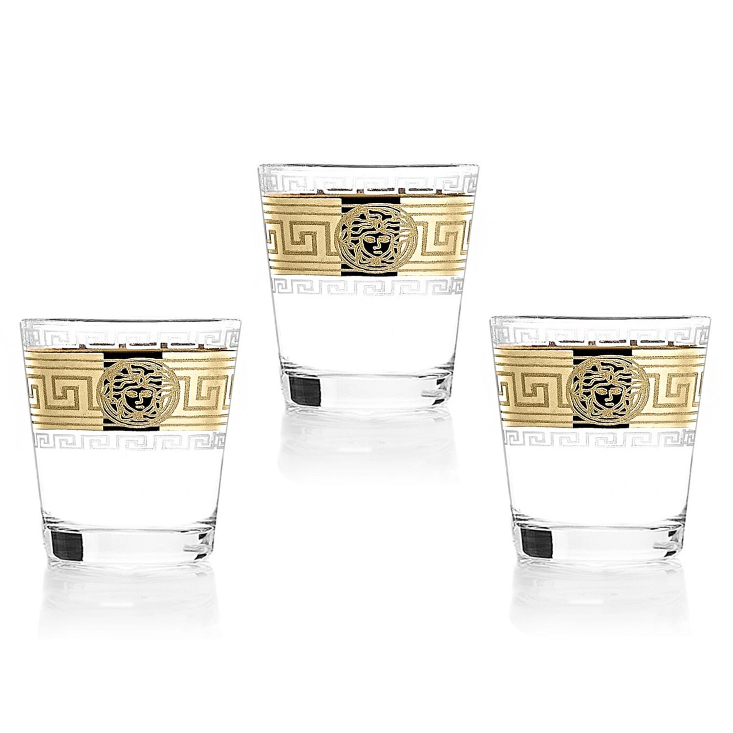 Gold Rimmed Greek Key Pint Glasses - Set of 6
