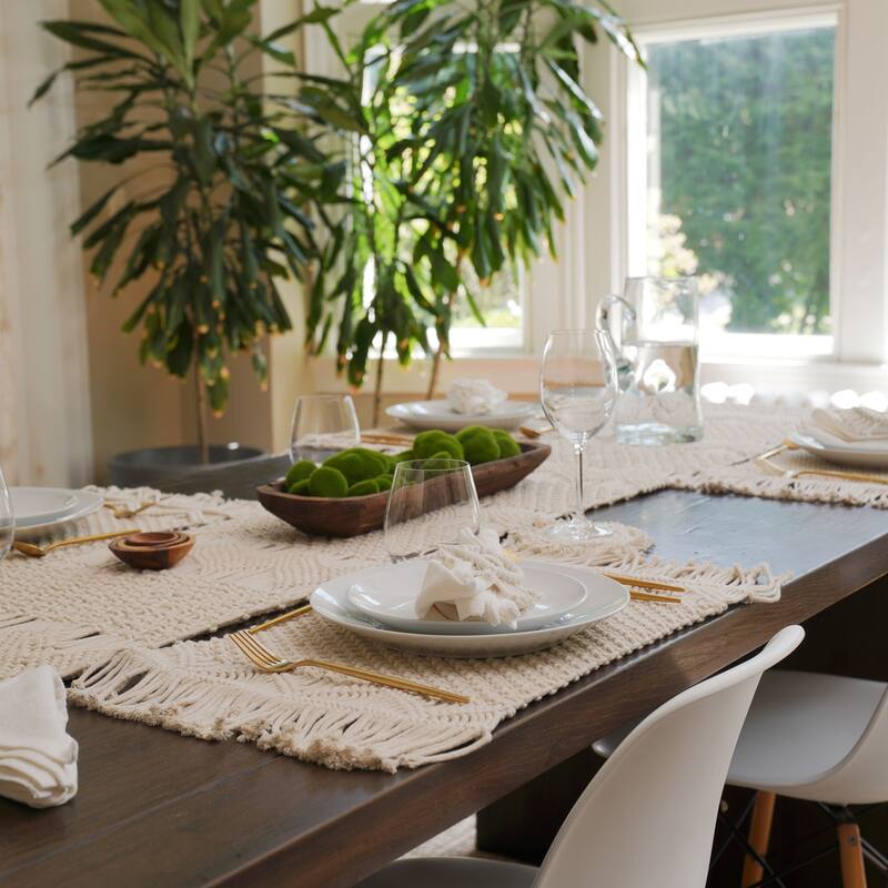 Lush Decor Boho Macrame Handcrafted Indoor/Outdoor Washable Water Repellent Placemat 2 Piece Set - 12" x 18"+3" Fringe