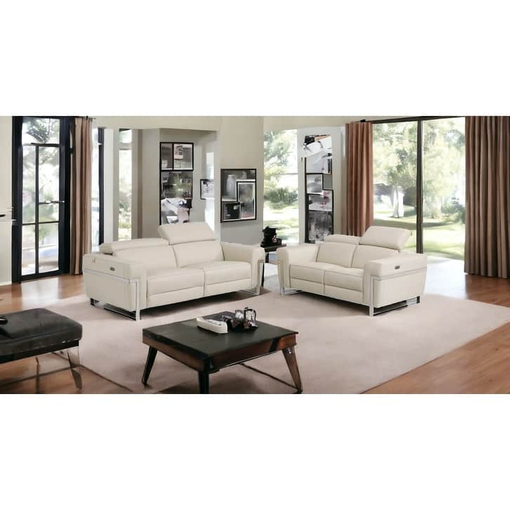 HomeRoots Two Piece Indoor Beige Italian Leather Five Person Seating Set - Beige