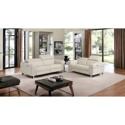 HomeRoots Two Piece Indoor Beige Italian Leather Five Person Seating Set