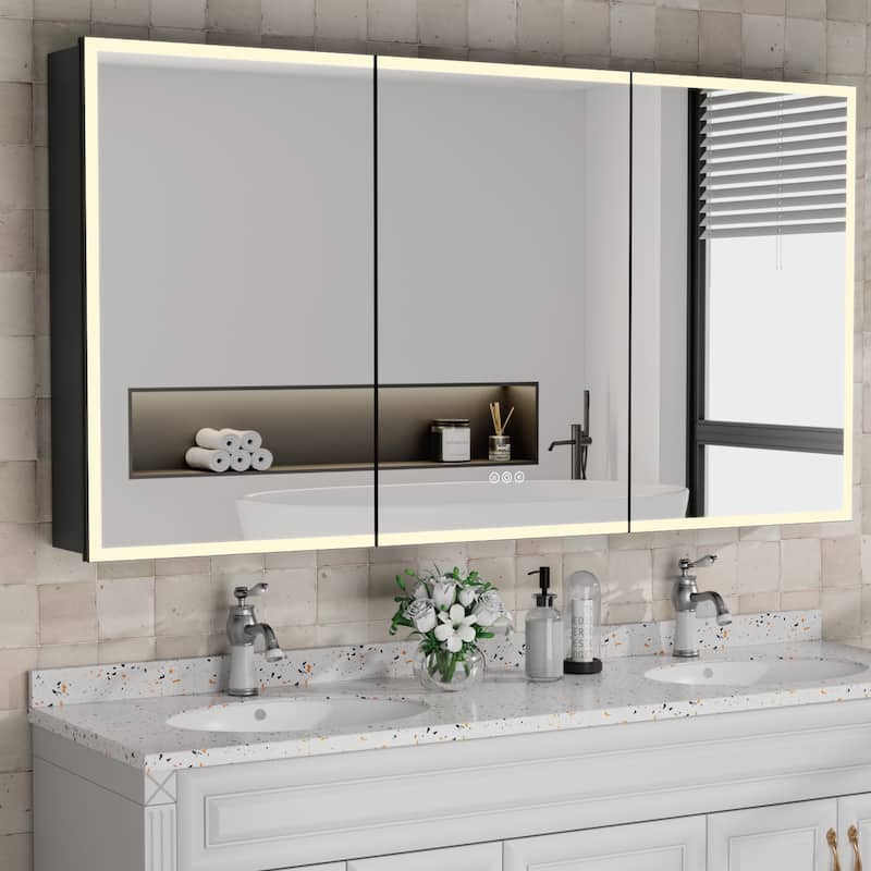 Kylo Aluminum LED Medicine Cabinet with Mirror, Dimmable, Anti-Fog, Recessed/Wall Mount - 60 in. W x 32 in. H