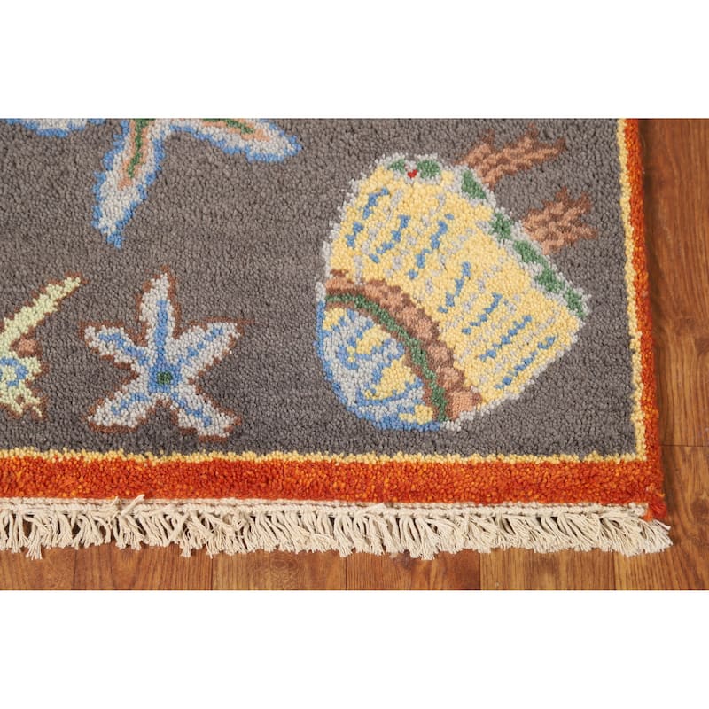 Hand Knotted Oriental 100% Wool Carpet Traditional Animal Pictorial Greys & Charcoal Art Deco Area Rug - 3' 0'' X 2' 0''