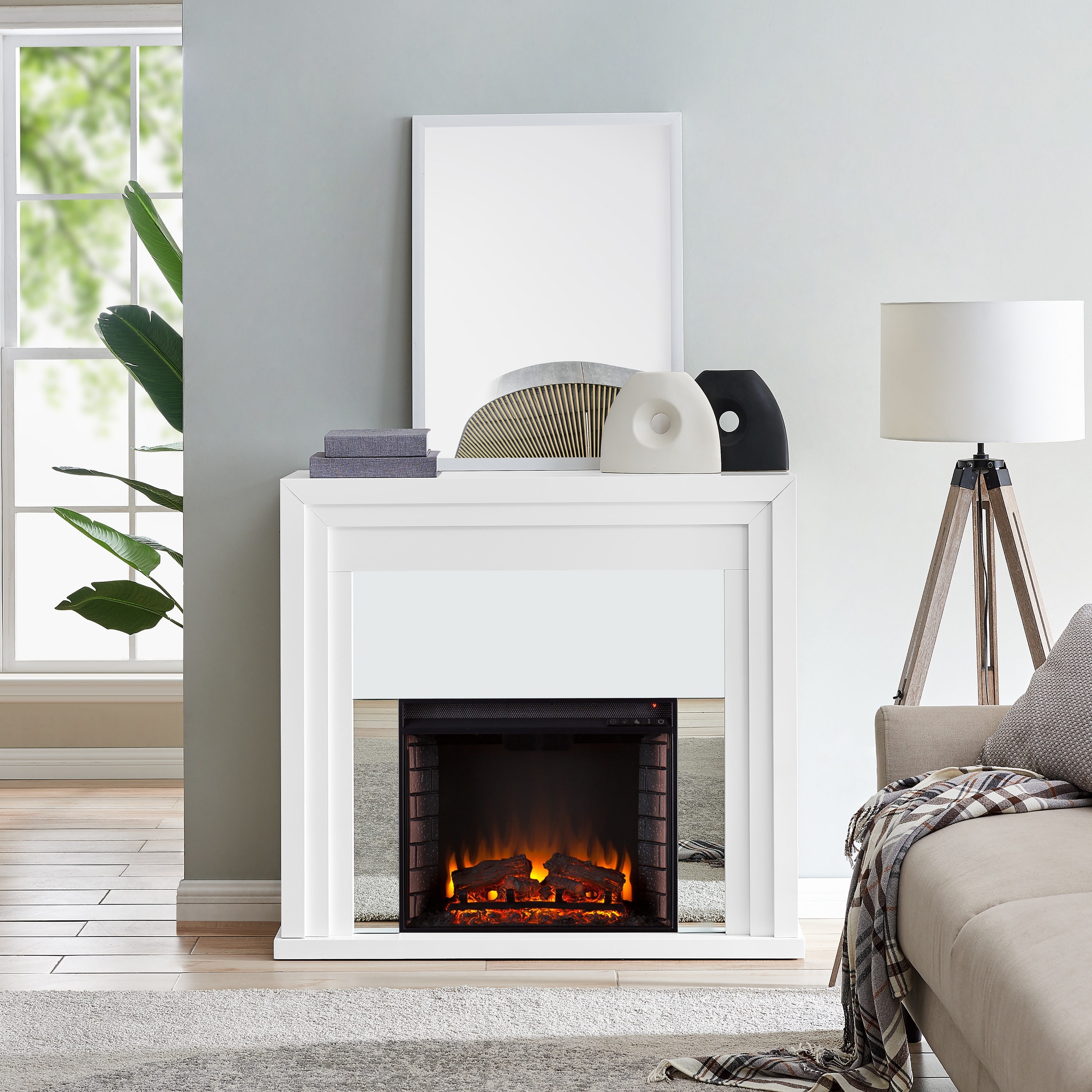 SEI Furniture Stan Contemporary White Electric Fireplace