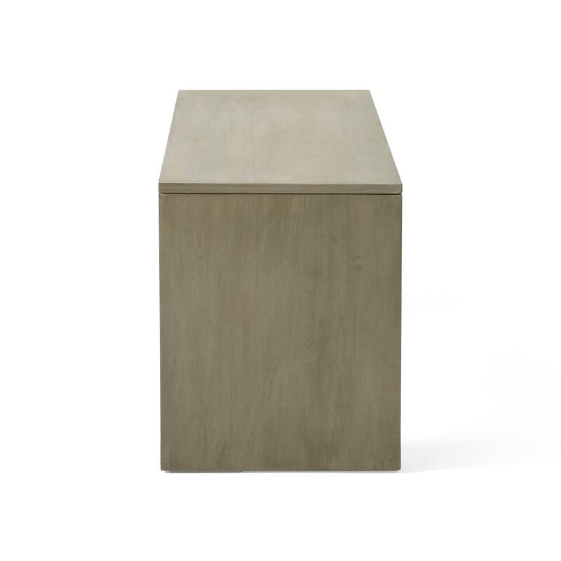 Roomfitters Farmhouse Acacia Wood Dining Bench with Slat Top and Hand Crafted Finish, Light Grey Oak Wood