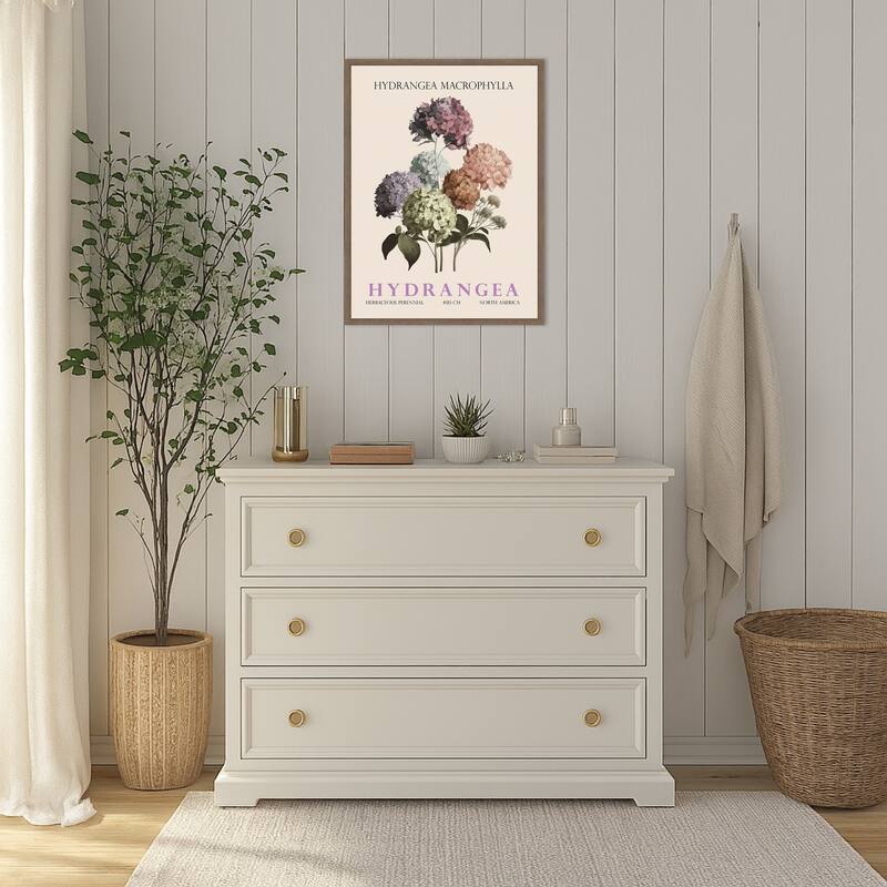 Vintage Botanical Hydrangea Illustration by Christopher Giampietro Framed Canvas Wall Art Print