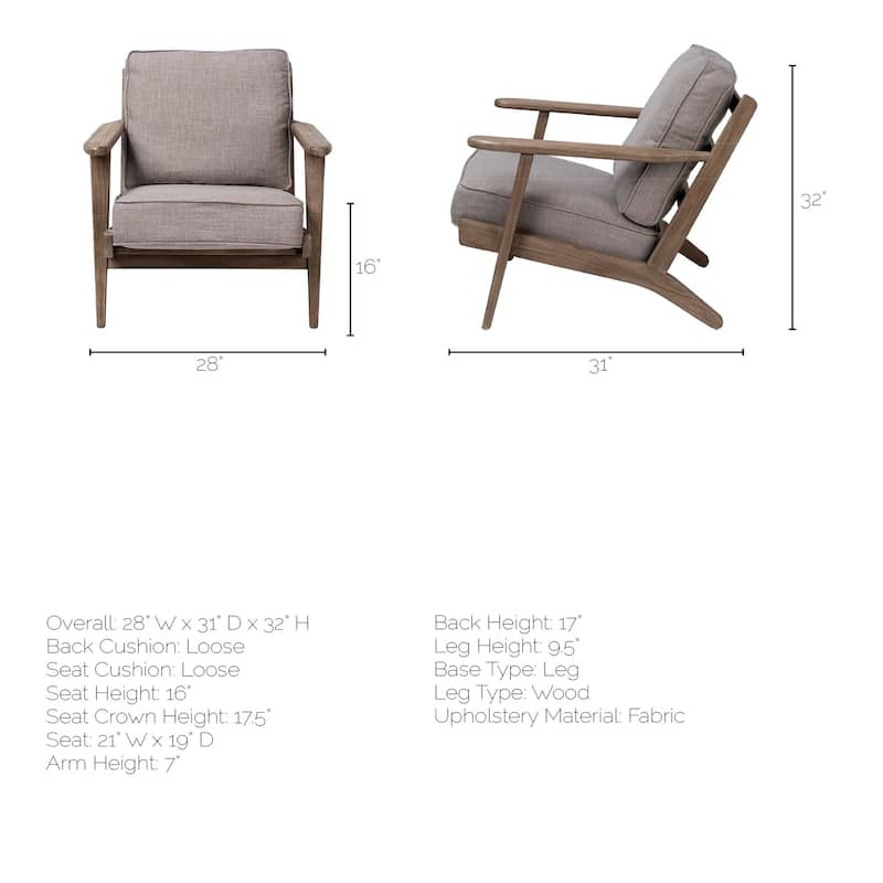 Olympus II Flint Gray Fabric w/Wood Frame Accent Chair - 28" W x 31 D x 32" H