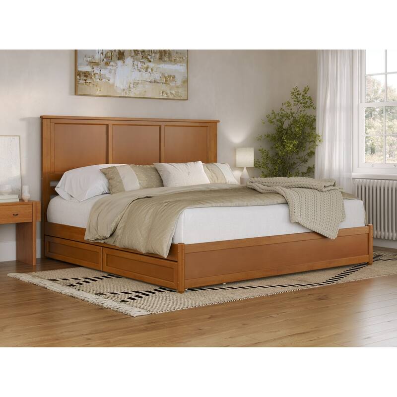 Felicity Platform Bed with Panel Footboard and Storage Drawers - Light Toffee - King