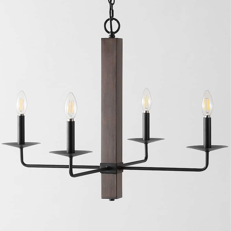 SAFAVIEH Lighting Mabell Farmhouse 4-Light Adjustable Chandelier (LED Bulbs Included) - 28 In. W x 28 In. D x 25.5-84.5 In. H