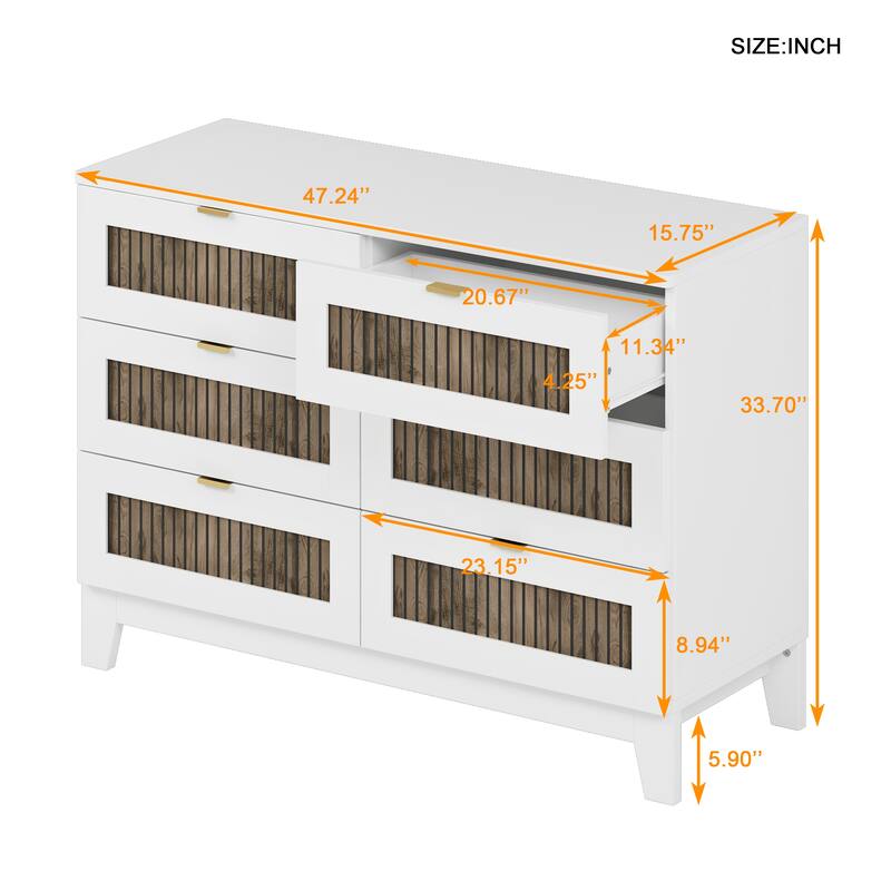 Farmhouse Wooden 6 Drawer Dresser with Metal Handles