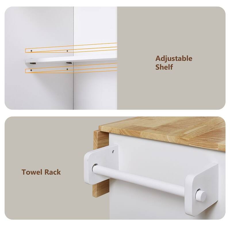 39.00 "W Modern Rubberwood Top Kitchen Cart with Storage and Towel Racks