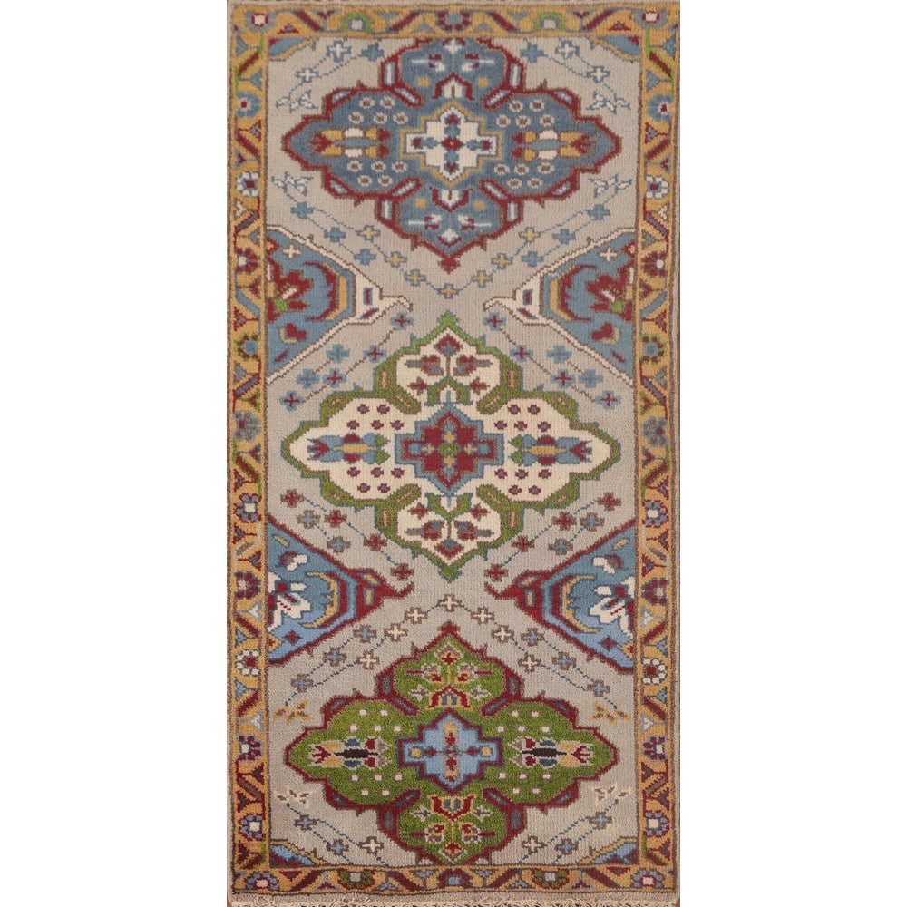 Gray Geometric Kazak Oriental Accent Rug Handmade Wool Carpet - 2'7"x 5'11"