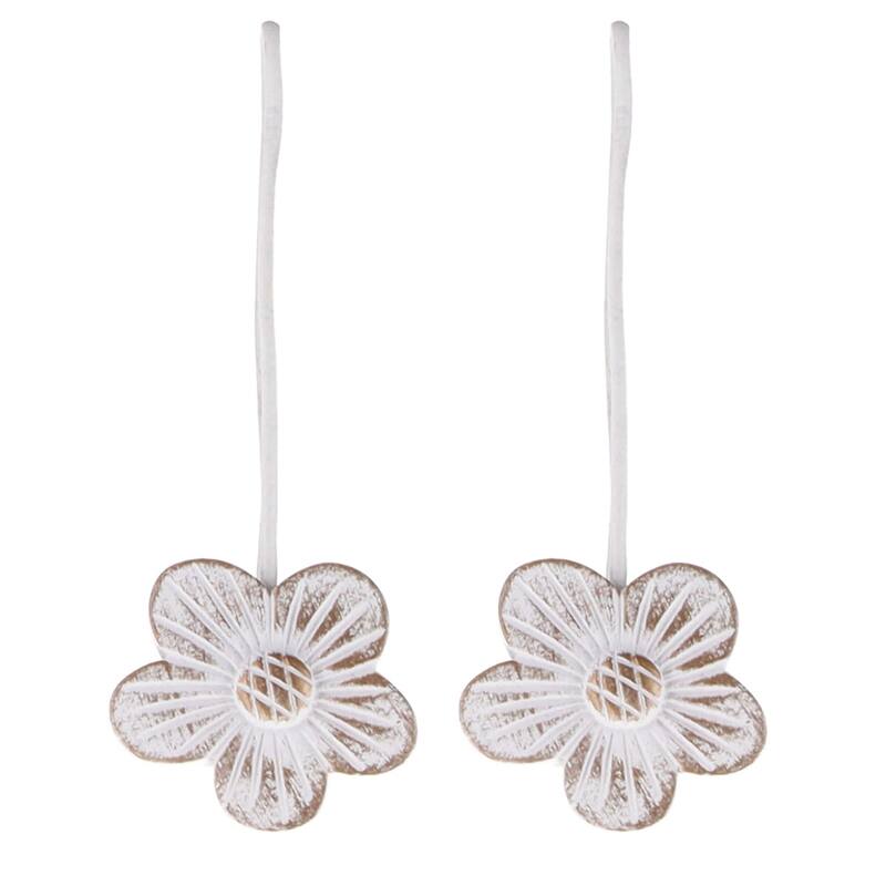 Resin Flower Curtain Tiebacks with Magnetic Closure 12 in White/Gold - Set of 2 Tiebacks - White/gold