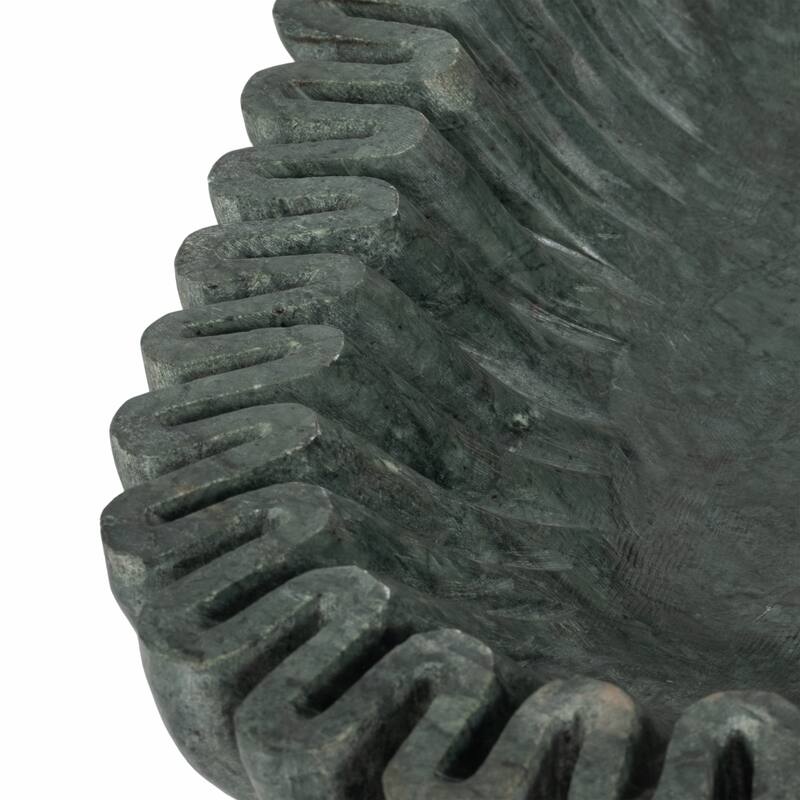 Decorative Wavy Marble Bowl with Ribbed Texture -Home Decor - 16", Tan