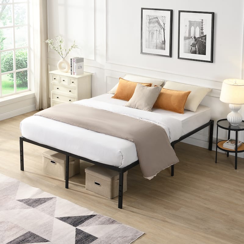 Full Size Heavy Duty Metal Bed Frame, Quick Assembly, No Noise, Black