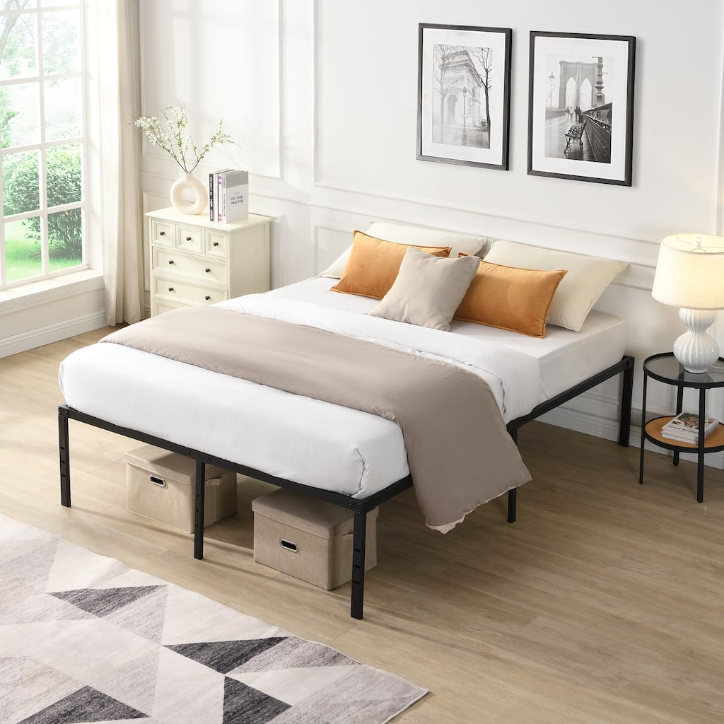 Metal Platform Bed Frame 17.6" Tall, No Box Spring Needed, Queen Size Bed with Heavy Duty Strong Support Slats, for Bedroom