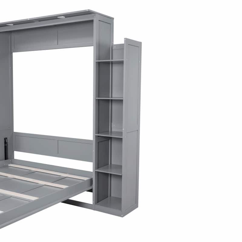 Queen Size Murphy Bed with Shelves and LED Lights