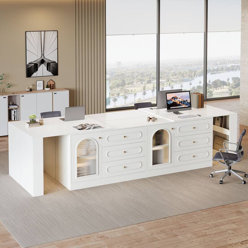 Modern 360° Rotatable Computer Desk with 3 Drawers, L Shaped Corner Executive Desk