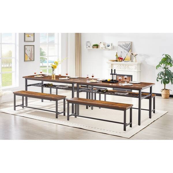 Rectangular 3-Piece Fixed Dining Table Set with Bench Seating and ...
