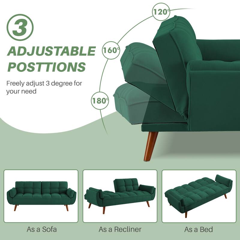 75.39" Futon Sofa Bed, Convertible Folding Futon Couch Recliner Lounge For Living Room With 2 Pillow/Armrest
