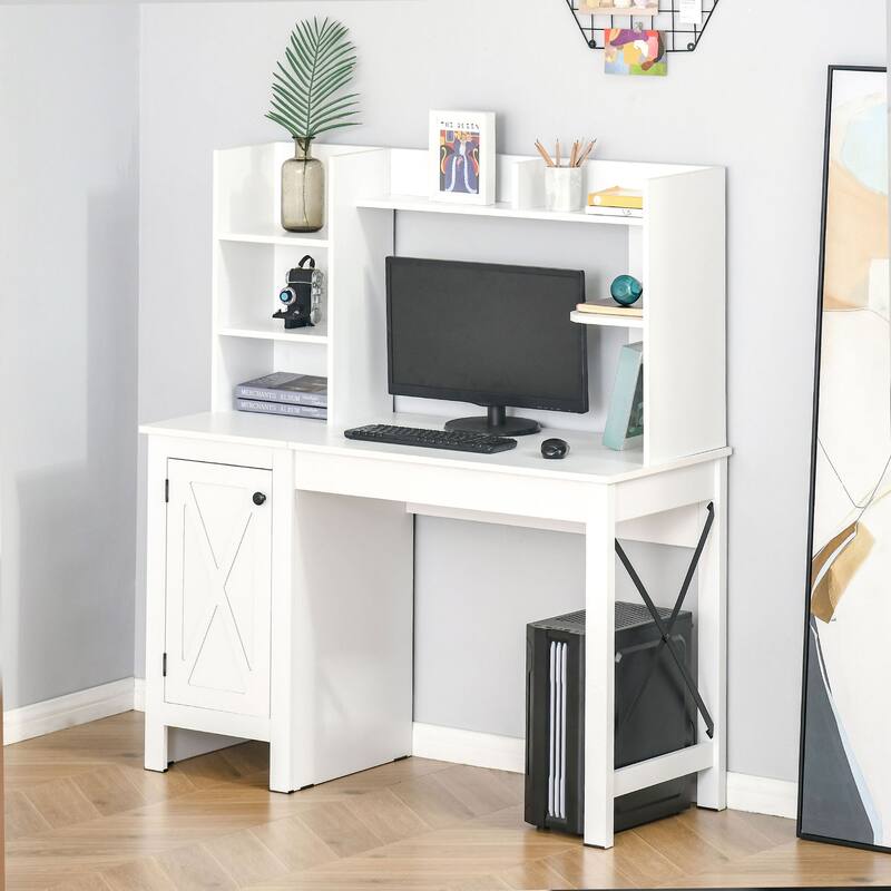 Farmhouse Computer Desk with Hutch and Cabinet, Home Office Desk with Storage and Shelves