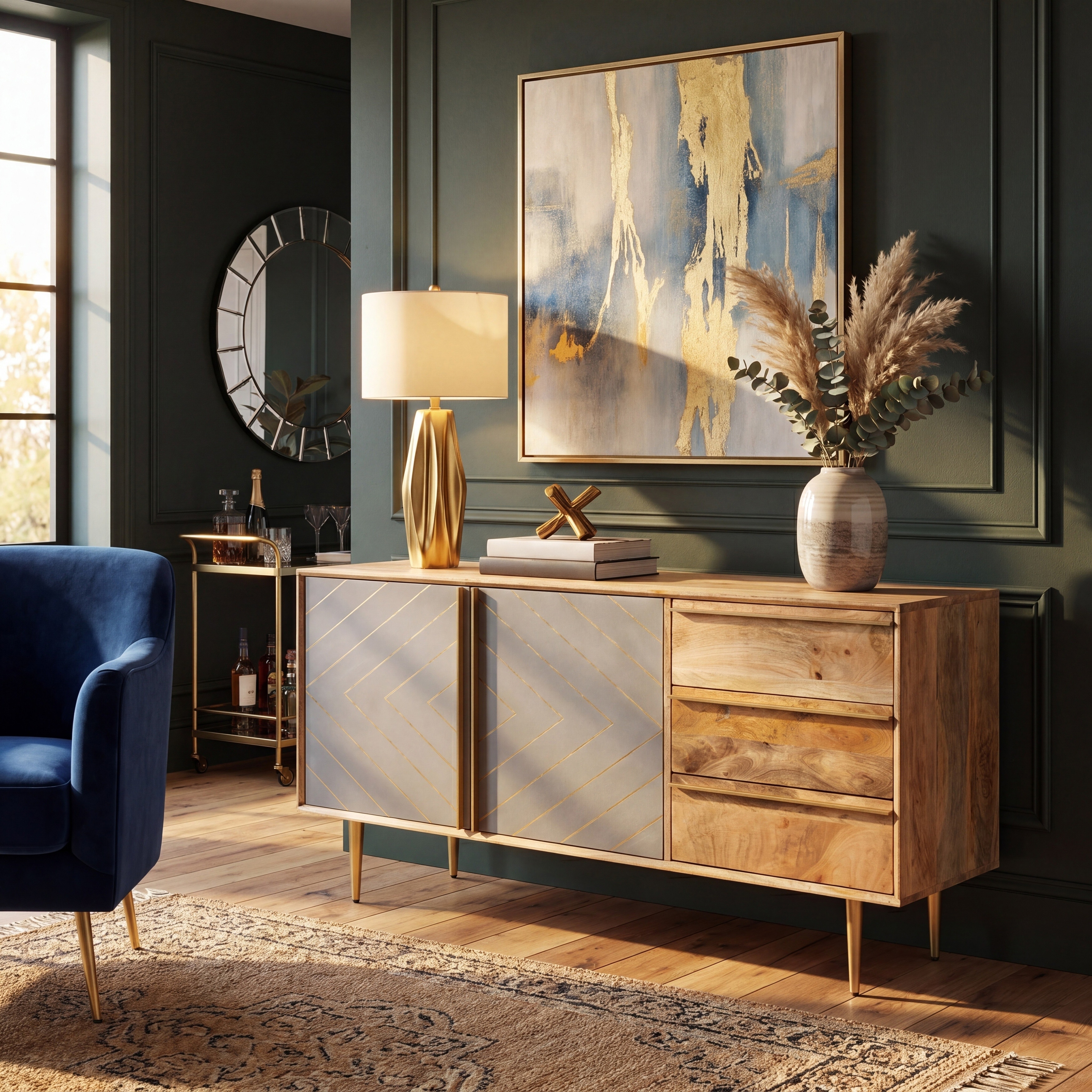 SAFAVIEH Home Titan Inlayed Cement Sideboard - 58"W x 16"D x 30"H