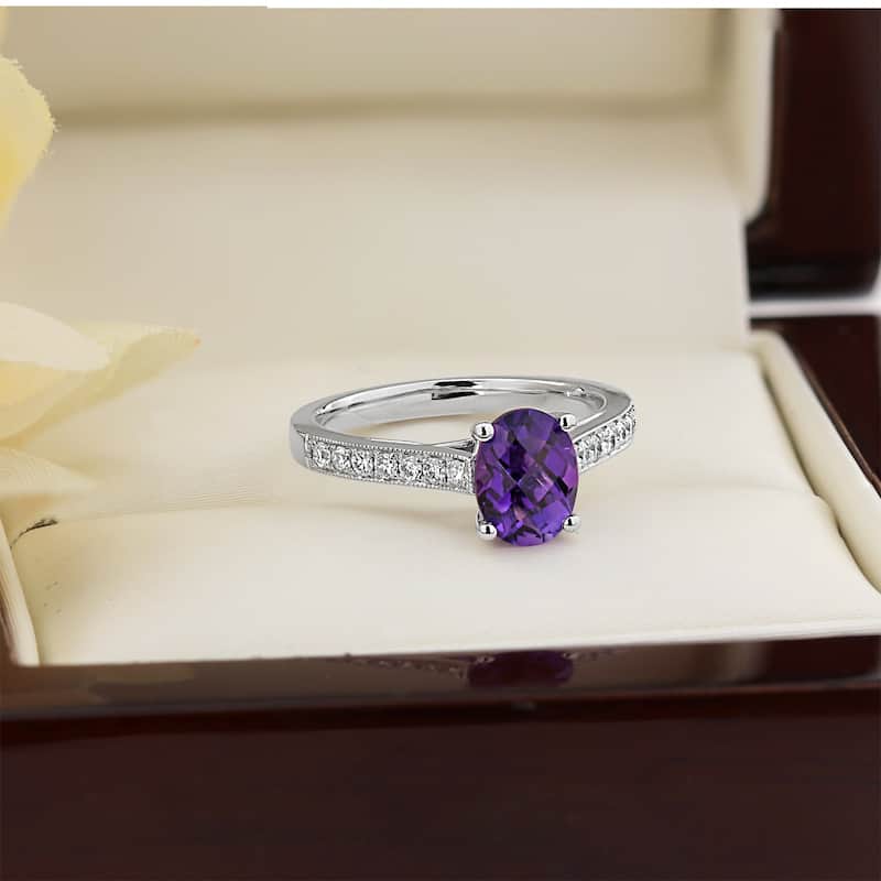 Auriya 3/4ct Fancy Oval Purple Amethyst and Diamond Engagement Ring 1/4ctw 14k Gold