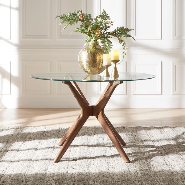 Glass round mid top century dining table