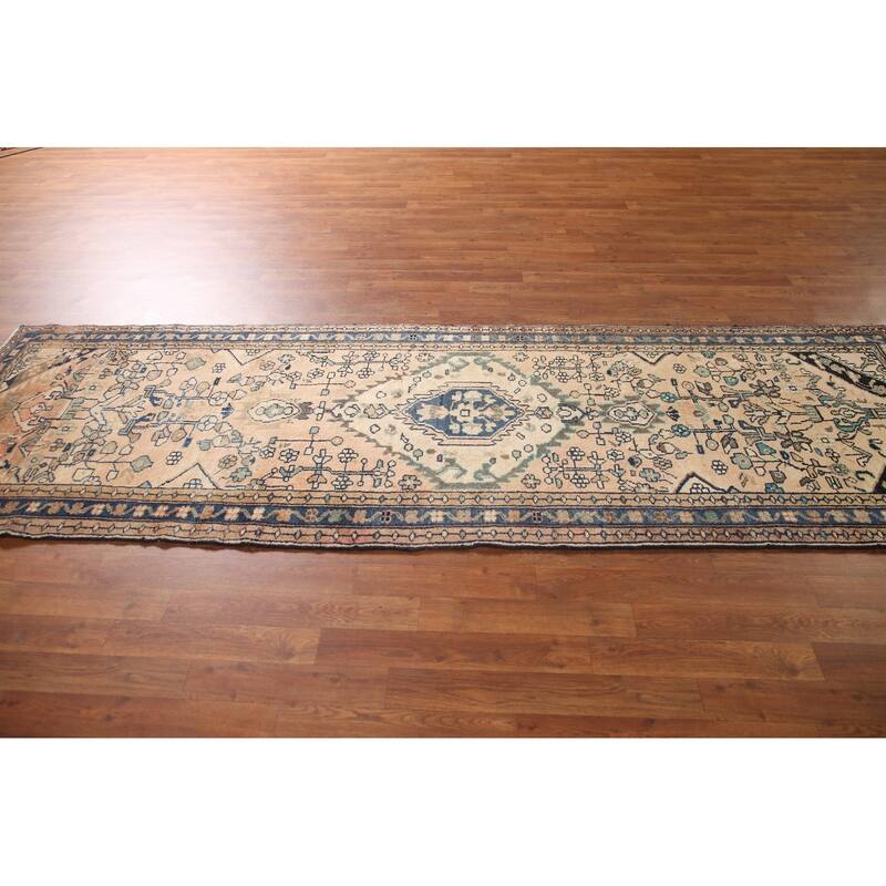 Hand Knotted Oriental 100% Wool Carpet Traditional Floral Peach Hamedan Runner Rug - 9' 7'' X 3' 1''