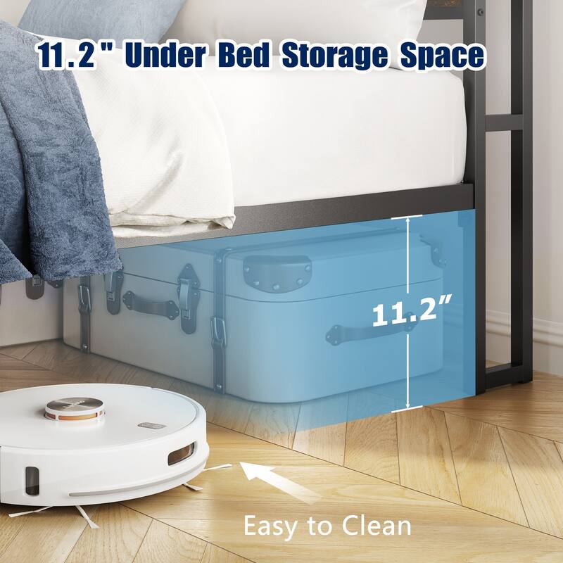 Full Size Metal Bed Frame with LED Headboard, USB Charging, Sturdy Steel Slat Support, Noise-Free Design, Under-Bed Storage