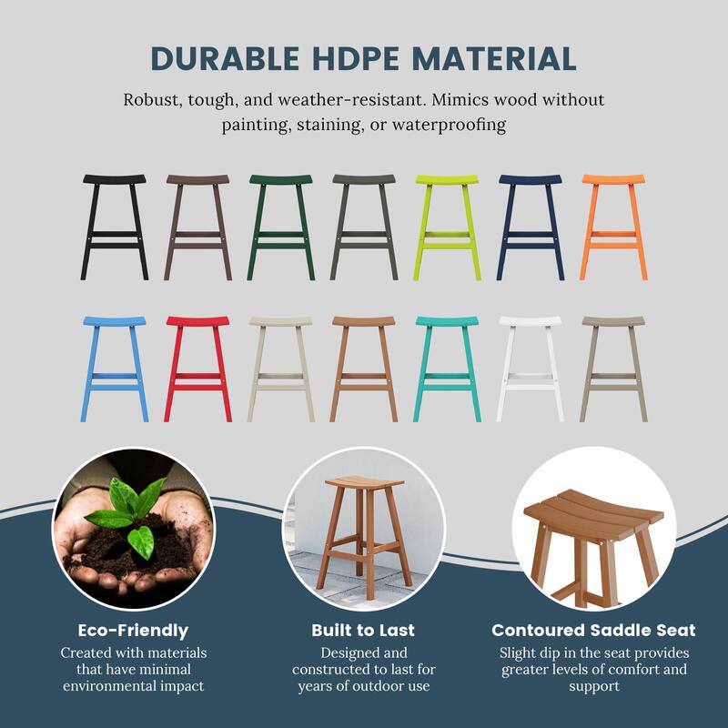 Laguna Hdpe All Weather Outdoor Patio 29" Saddle Seat Bar Stool (Set Of 3)