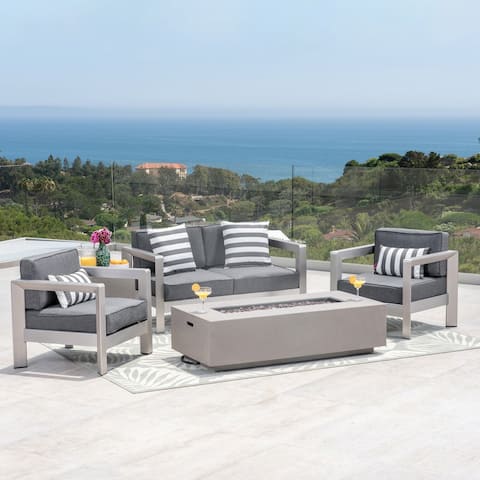 Pismo Outdoor Aluminum Chat Set w/ Fire Pit by Christopher Knight Home