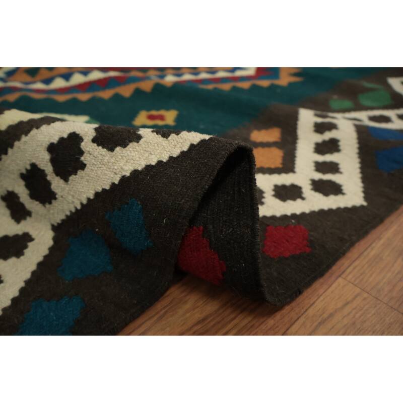 Hand Woven Oriental 100% Wool Carpet Southwestern Tribal Green Kilim Area Rug - 10' 2'' X 8' 5''